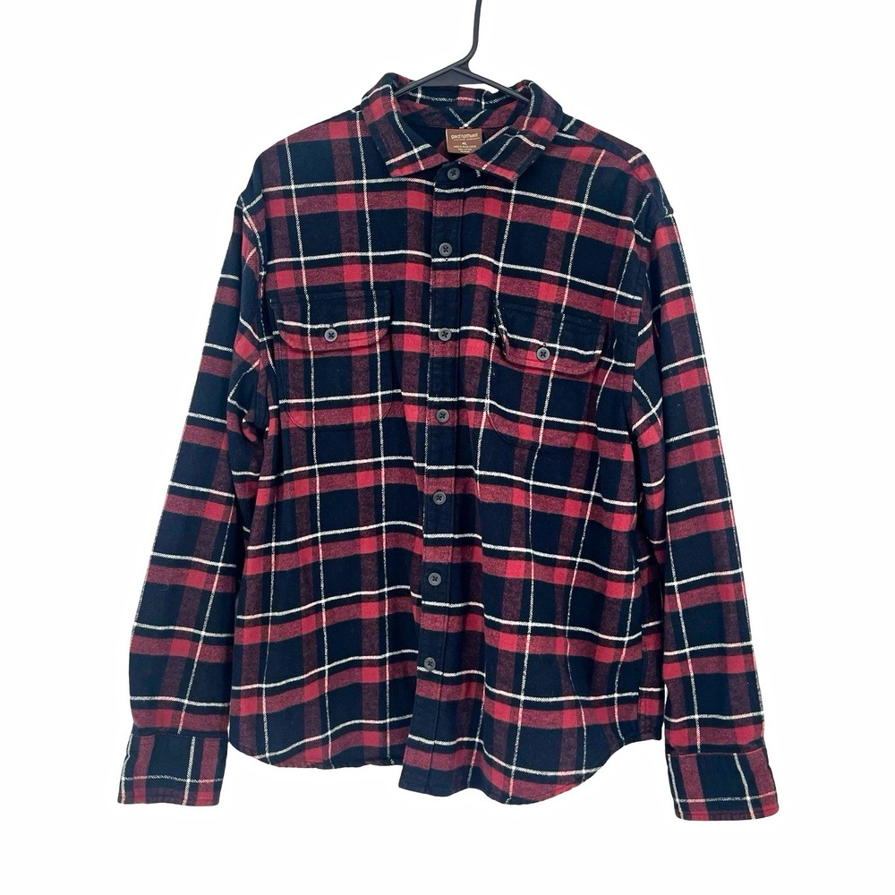 Great Northwest Men XL Flannel Shirt Red Black Plaid 100% Cotton Workwear Grunge